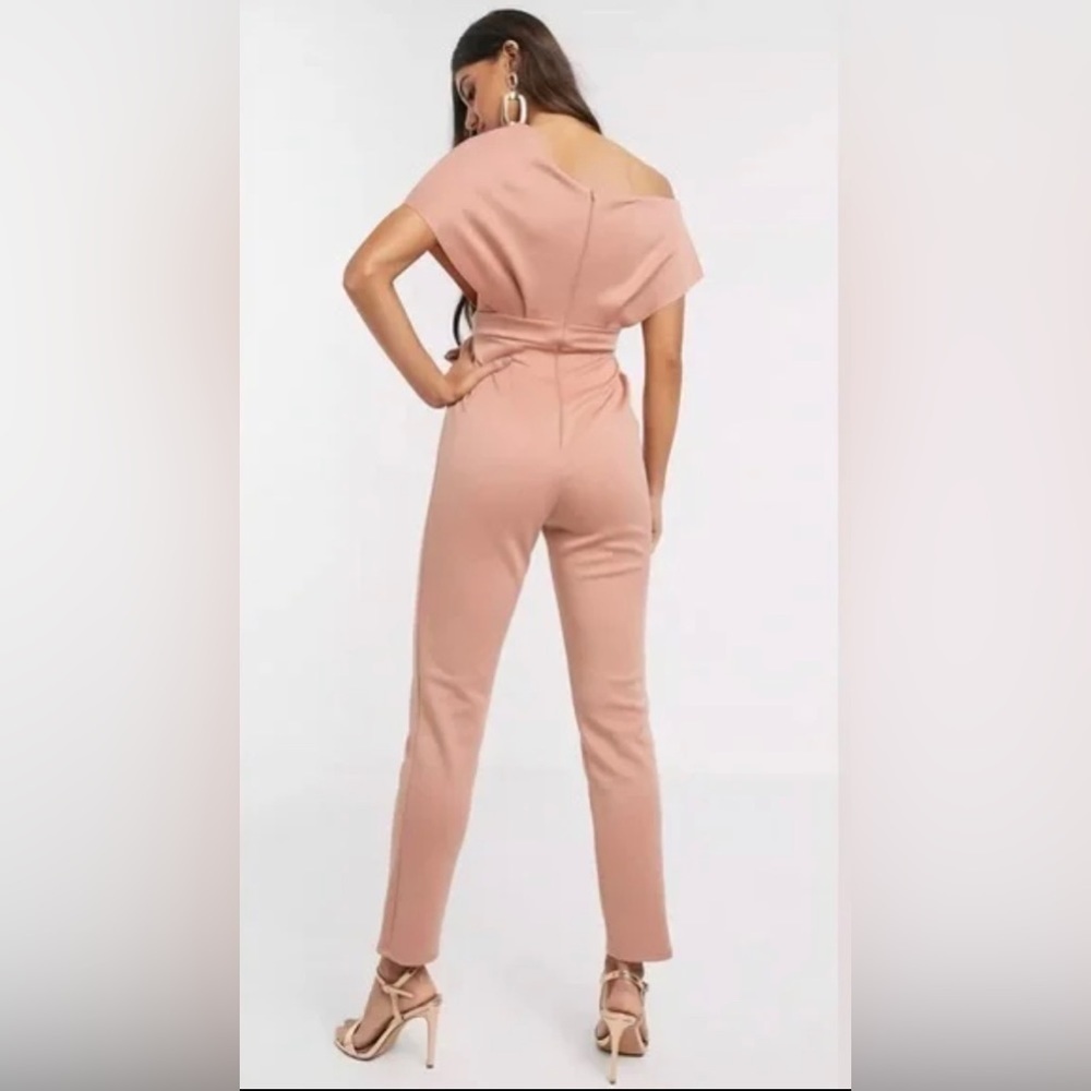 ASOS Petite Fallen Shoulder Scuba Jumpsuit in Blush - Picture 9 of 9